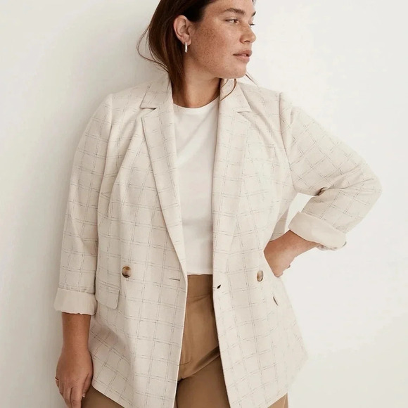 Madewell The Plus Caldwell Double Breasted Blazer in Ghent Plaid Size 1X NWT - Picture 3 of 16